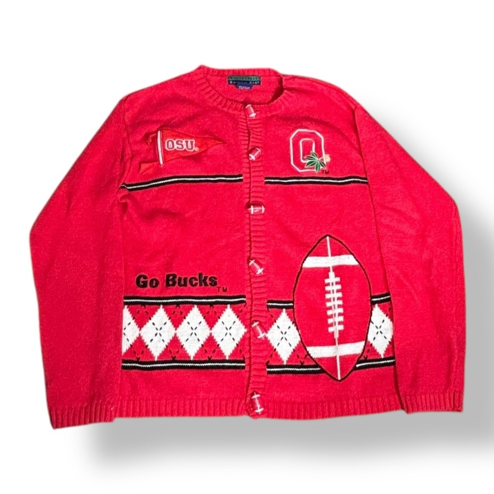 Vintage 90s Ohio‎ State Buckeyes Football Cardigan Novelty Sweater Collegiate